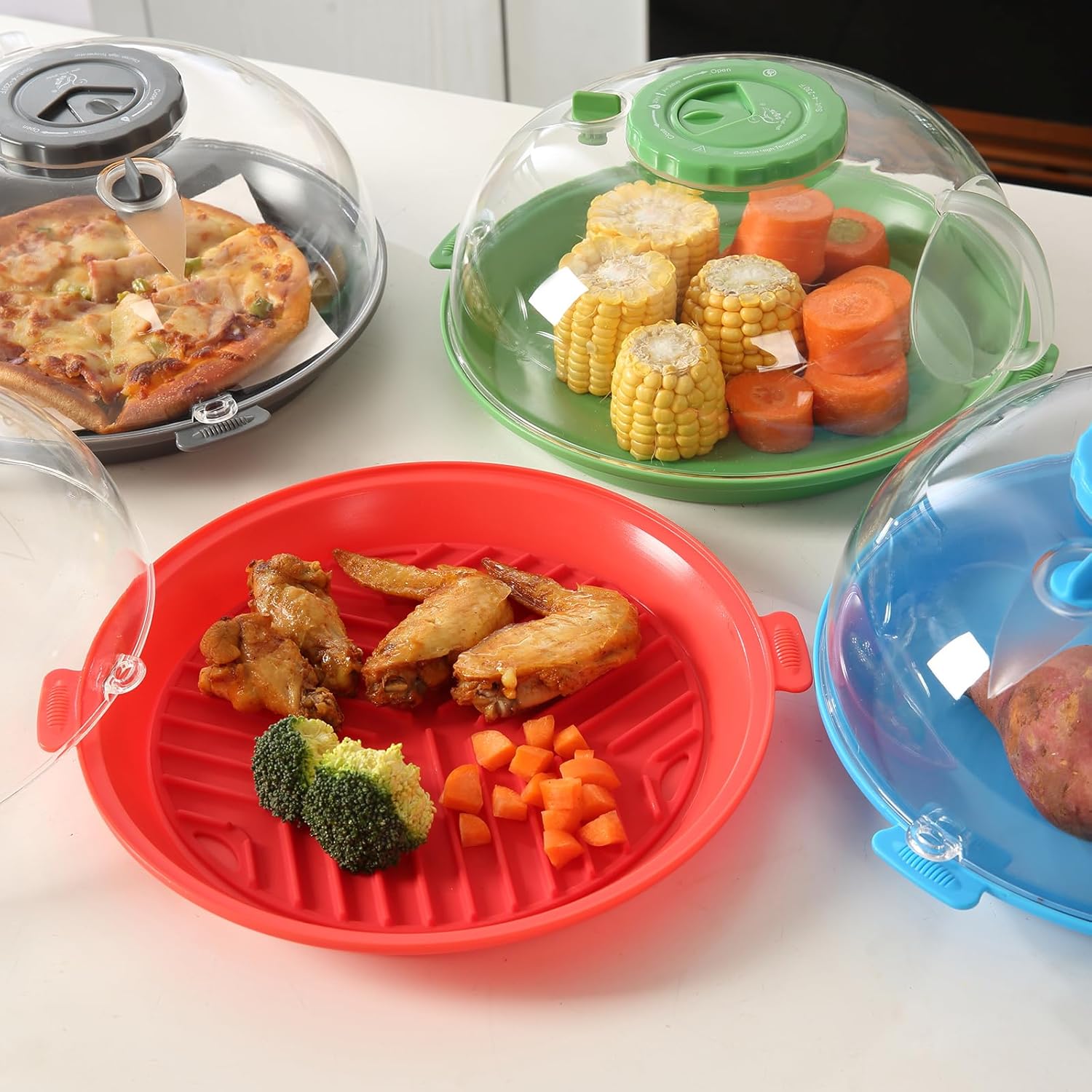 10.2 Inch Microwave Splatter Cover with Water Steamer - Clear Splash Guard Cooker Lid for Food Serving