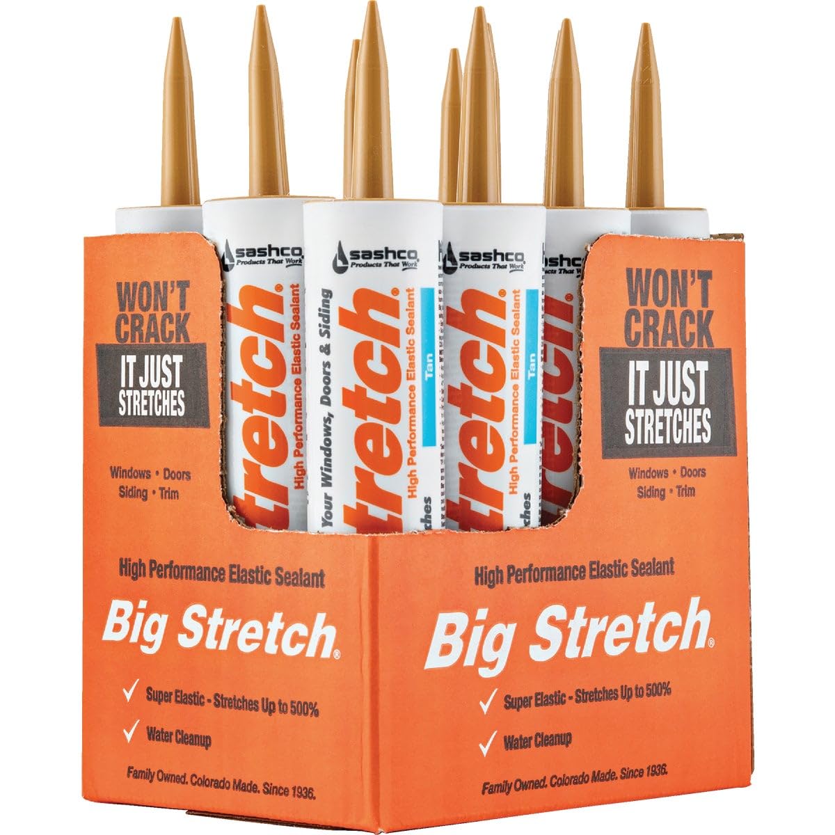 10.5 oz Tan Sashco Big Stretch Acrylic Latex Caulking Sealant - High Performance Formula (10014)