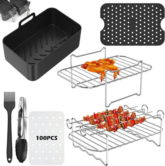 106-Piece Air Fryer Accessories Set with 304 Stainless Steel Steam Rack, Silicone Pad, and Baking Pan - Multifunctional Grilling Rack for 3.7QT to 4.2QT Double Basket Air Fryer by ZHAZHAMO