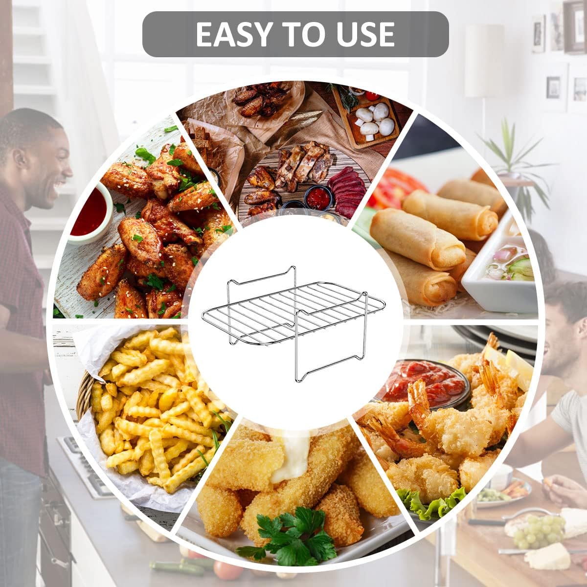 106-Piece Air Fryer Accessories Set with 304 Stainless Steel Steam Rack, Silicone Pad, and Baking Pan - Multifunctional Grilling Rack for 3.7QT to 4.2QT Double Basket Air Fryer by ZHAZHAMO
