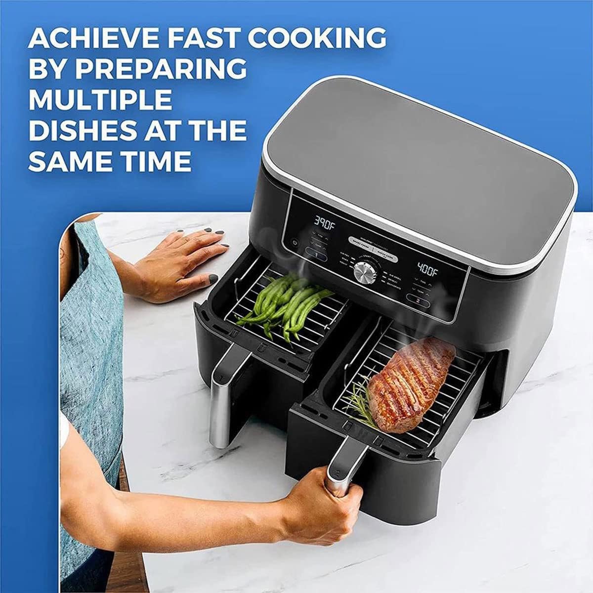 106-Piece Air Fryer Accessories Set with 304 Stainless Steel Steam Rack, Silicone Pad, and Baking Pan - Multifunctional Grilling Rack for 3.7QT to 4.2QT Double Basket Air Fryer by ZHAZHAMO