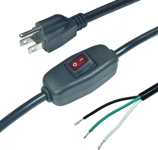 10Ft Black 18AWG Power Cord with On/Off Switch - 3 Prong Extension Cable for Replacement, 10A125V - FILSHU 18AWG