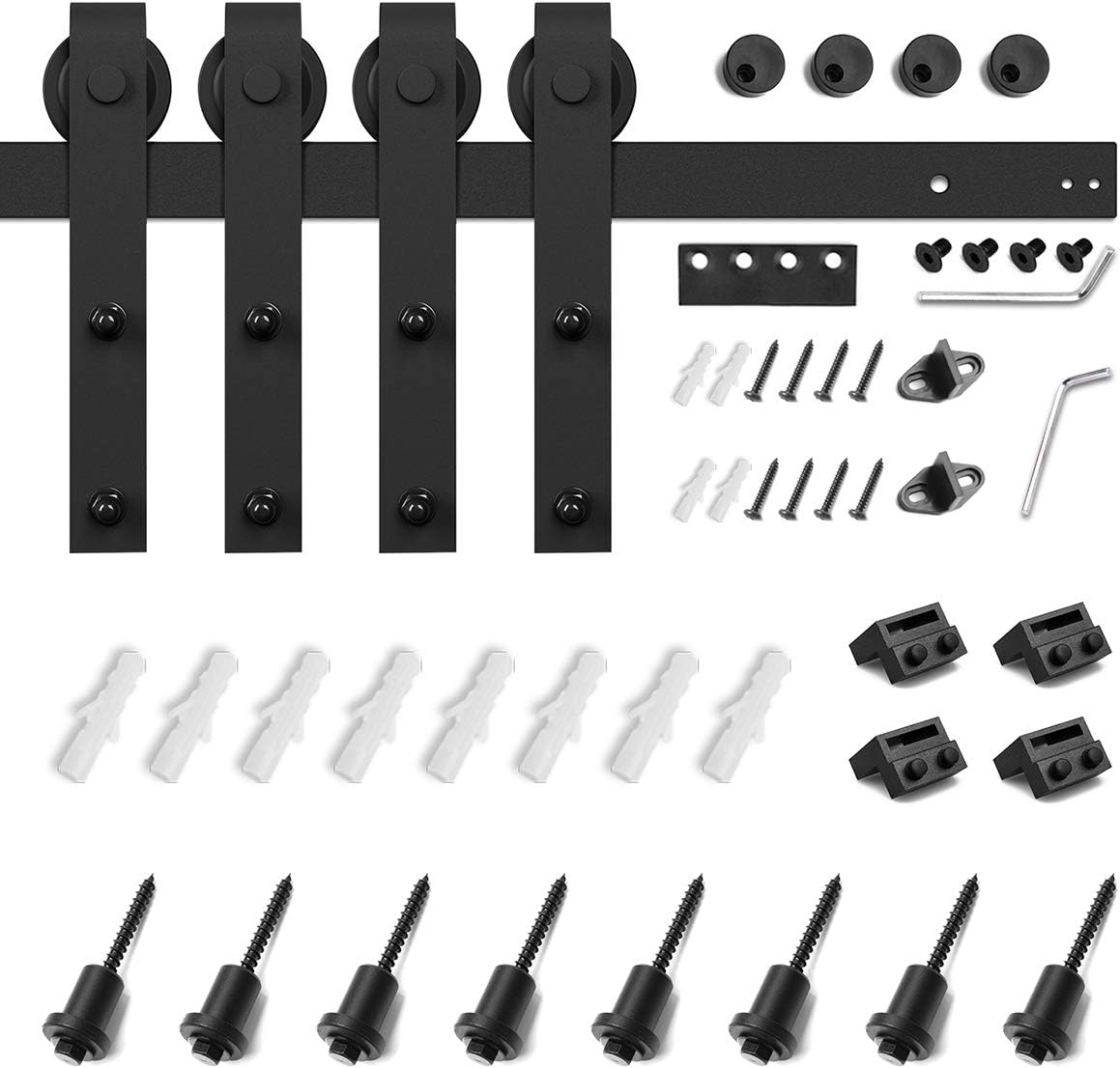 10FT Double Barn Door Hardware Kit - Smooth & Quiet Sliding Track for 30" Wide Doors - Easy Installation - Black - WildKart