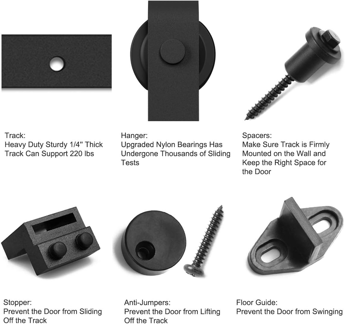 10FT Double Barn Door Hardware Kit - Smooth & Quiet Sliding Track for 30" Wide Doors - Easy Installation - Black - WildKart