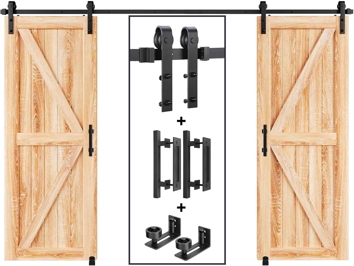 10FT Double Sliding Barn Door Hardware Kit with Heavy Duty J Pulley - Easy Installation for 27"~30" Wide Doors - WildKart