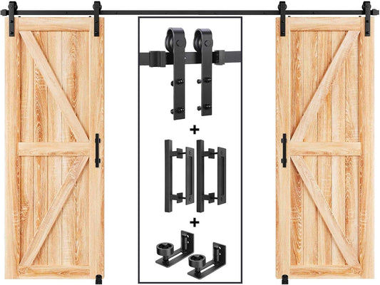10FT Double Sliding Barn Door Hardware Kit with Heavy Duty J Pulley - Easy Installation for 27"~30" Wide Doors - WildKart