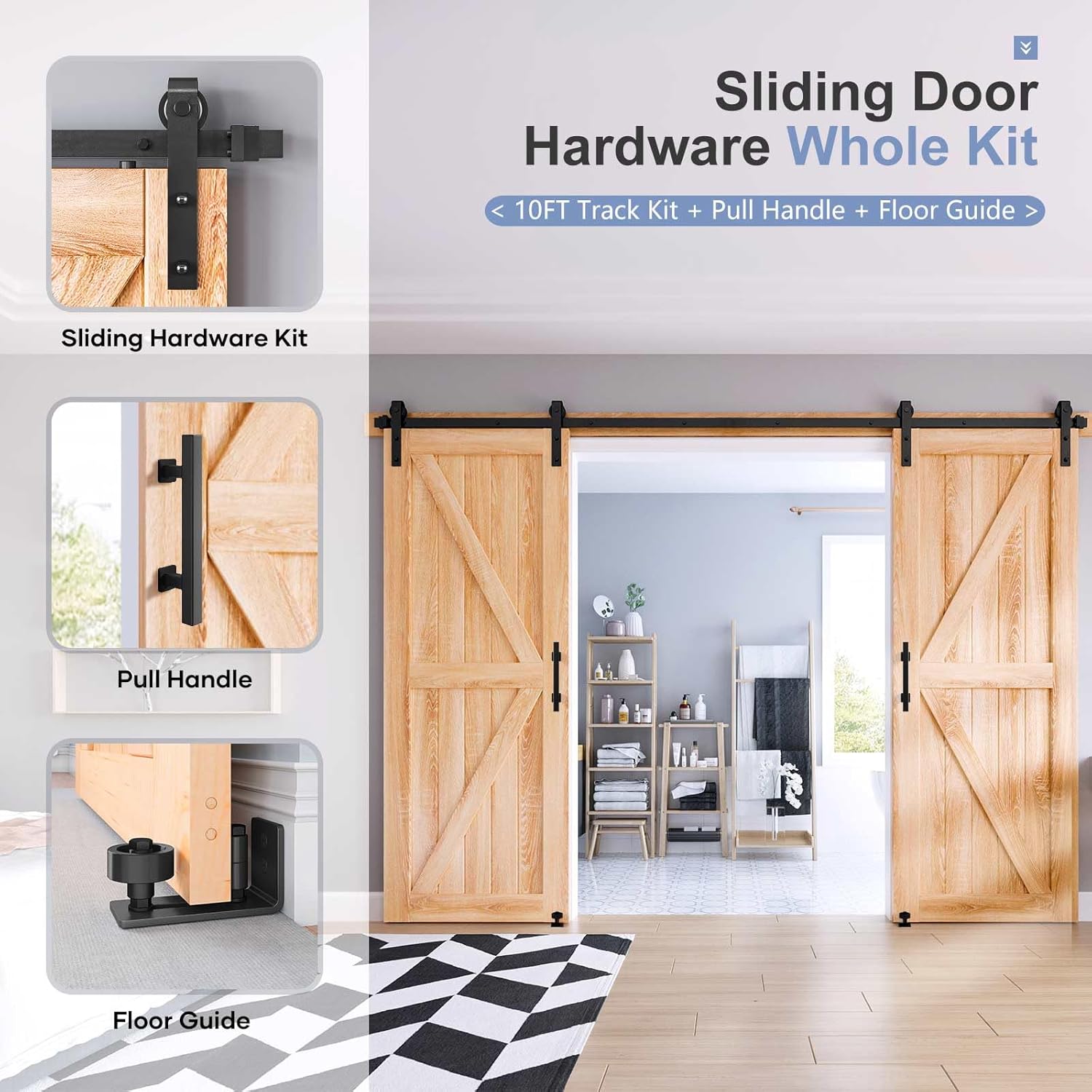 10FT Double Sliding Barn Door Hardware Kit with Heavy Duty J Pulley - Easy Installation for 27"~30" Wide Doors - WildKart