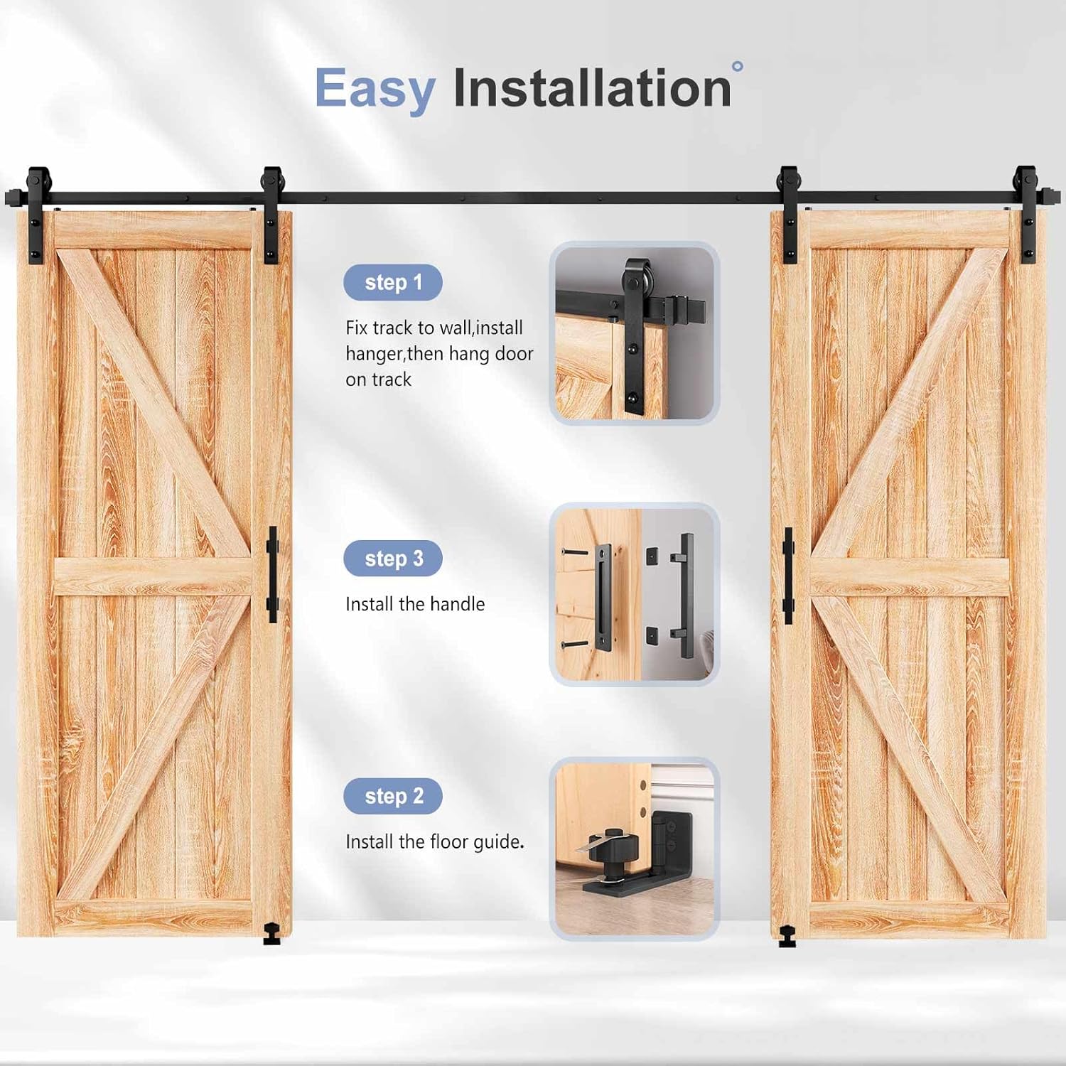 10FT Double Sliding Barn Door Hardware Kit with Heavy Duty J Pulley - Easy Installation for 27"~30" Wide Doors - WildKart