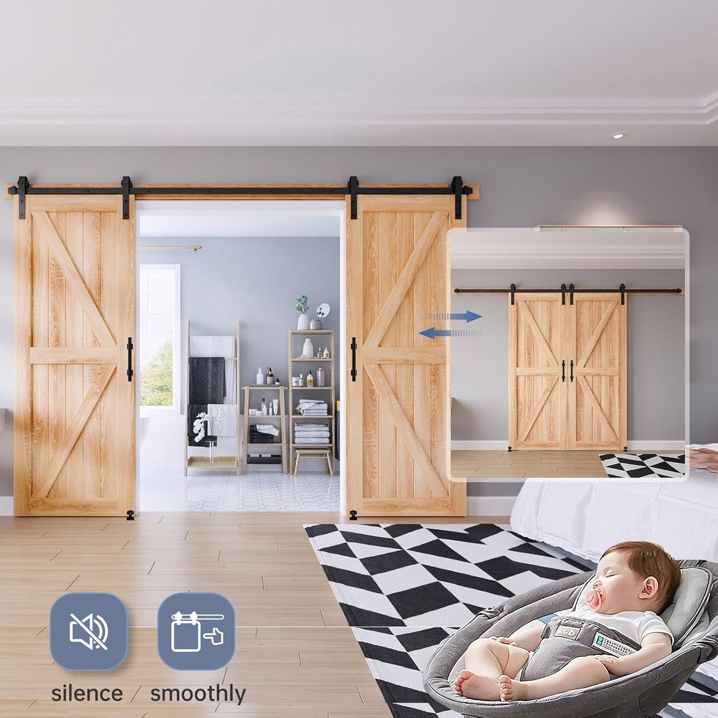 10FT Double Sliding Barn Door Hardware Kit with Heavy Duty J Pulley - Easy Installation for 27"~30" Wide Doors - WildKart
