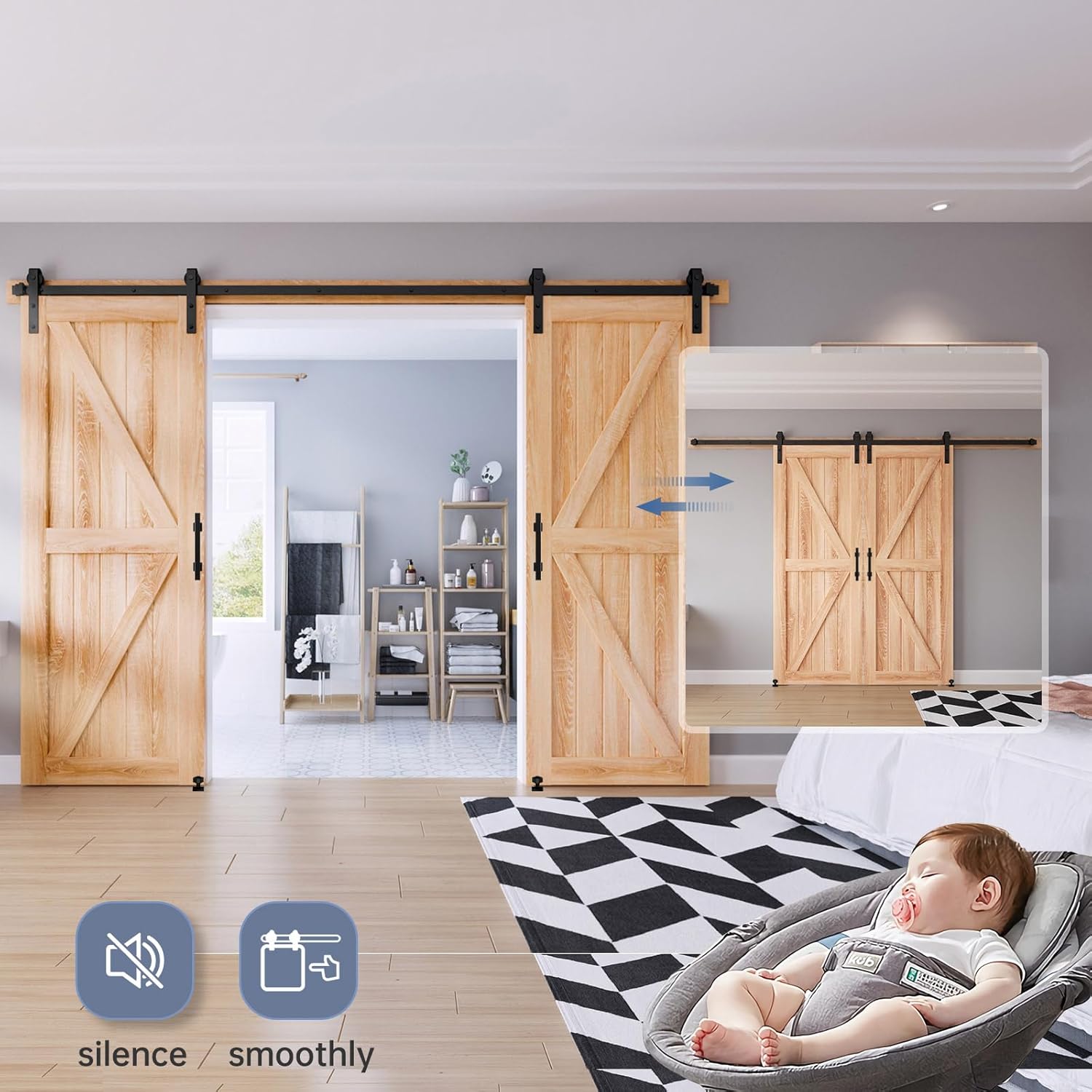 10FT Double Sliding Barn Door Hardware Kit with Heavy Duty J Pulley - Easy Installation for 27"~30" Wide Doors - WildKart