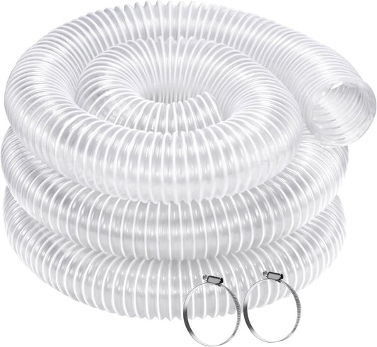 10ft Heavy Duty Clear PVC Dust Collection Hose with Wire Helix - 2 Clamps Included