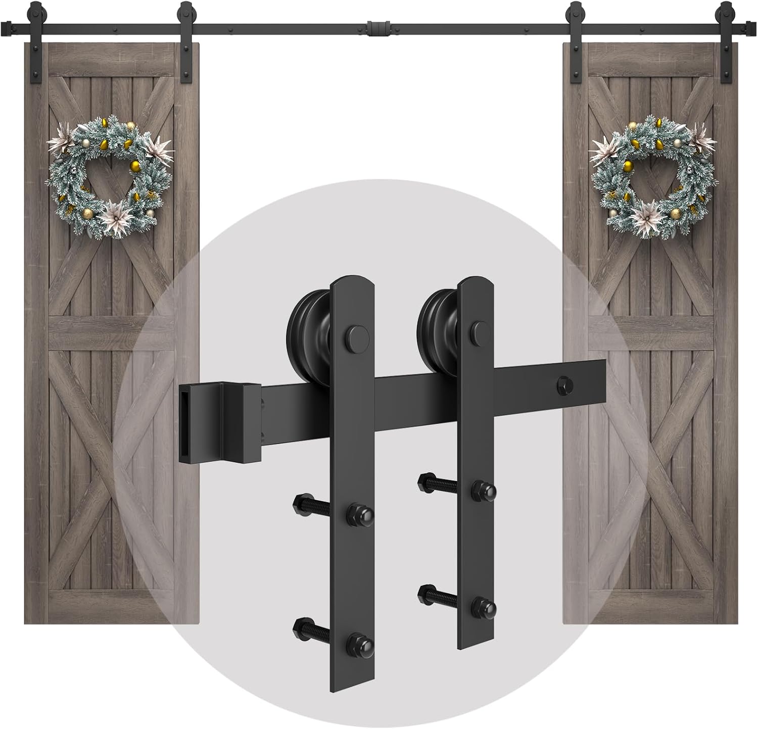 10FT Heavy Duty Double Barn Door Hardware Kit with Easy Installation - Smooth & Quiet Sliding - Fits Double 30'' Wide Panels