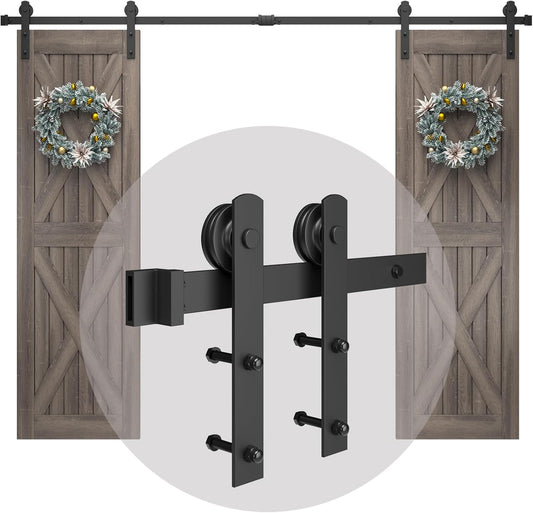 10FT Heavy Duty Double Barn Door Hardware Kit with Easy Installation - Smooth & Quiet Sliding - Fits Double 30'' Wide Panels