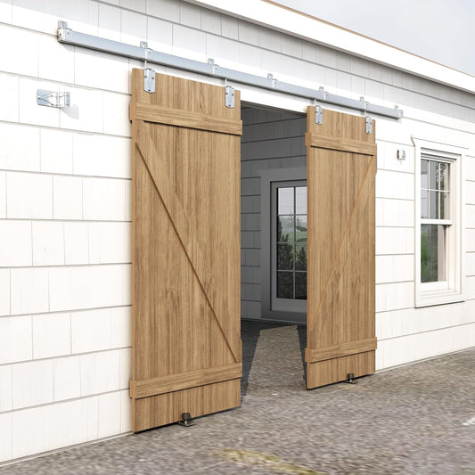 10FT Heavy Duty Galvanized Steel Exterior Sliding Barn Door Hardware Kit - 450 lbs Capacity - Outdoor Kit - Fits 2 Doors up to 60in Wide - WildKart