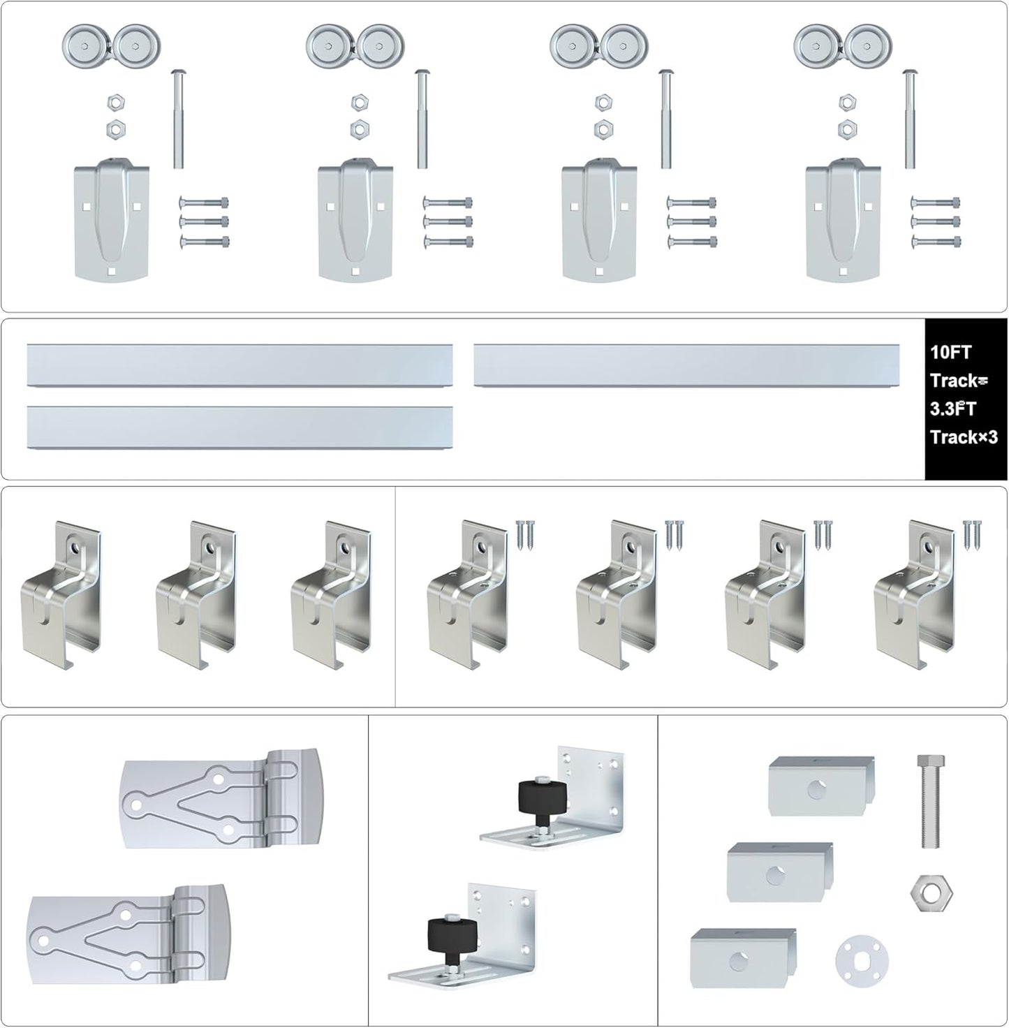 10FT Heavy Duty Galvanized Steel Exterior Sliding Barn Door Hardware Kit - 450 lbs Capacity - Outdoor Kit - Fits 2 Doors up to 60in Wide - WildKart