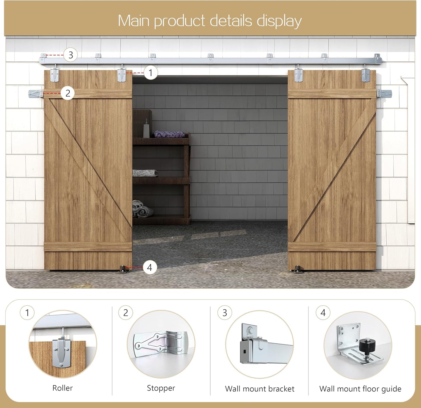 10FT Heavy Duty Galvanized Steel Exterior Sliding Barn Door Hardware Kit - 450 lbs Capacity - Outdoor Kit - Fits 2 Doors up to 60in Wide - WildKart
