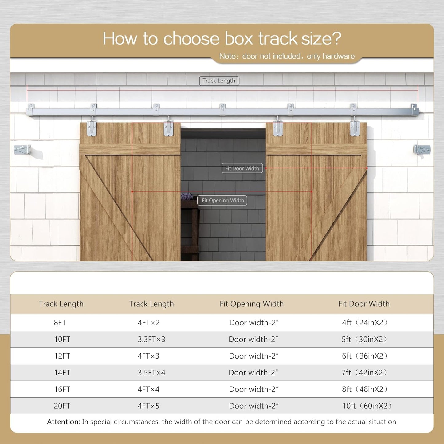 10FT Heavy Duty Galvanized Steel Exterior Sliding Barn Door Hardware Kit - 450 lbs Capacity - Outdoor Kit - Fits 2 Doors up to 60in Wide - WildKart