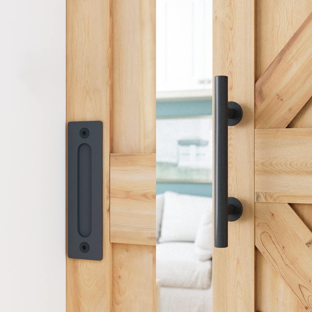 10ft Heavy Duty Sliding Barn Door Hardware Kit - Black, Fits 60" Wide Door Panel - Includes Pull Handle Set & Floor Guide - Big Industrial Wheel Hangers - WildKart
