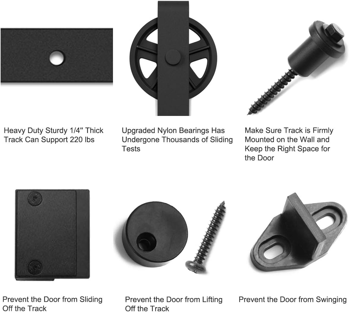 10ft Heavy Duty Sliding Barn Door Hardware Kit - Black, Fits 60" Wide Door Panel - Includes Pull Handle Set & Floor Guide - Big Industrial Wheel Hangers - WildKart