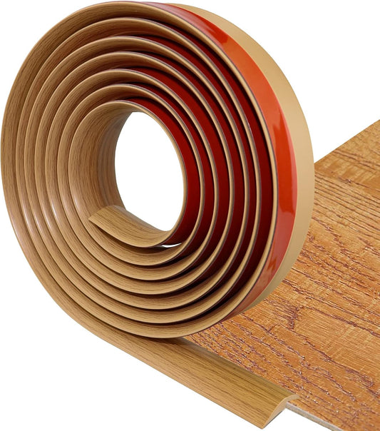 10Ft Self-Adhesive PVC Floor Transition Strip for Carpet & Flooring Edging Trim - Threshold Height < 5mm - Wood Grain Light Brown
