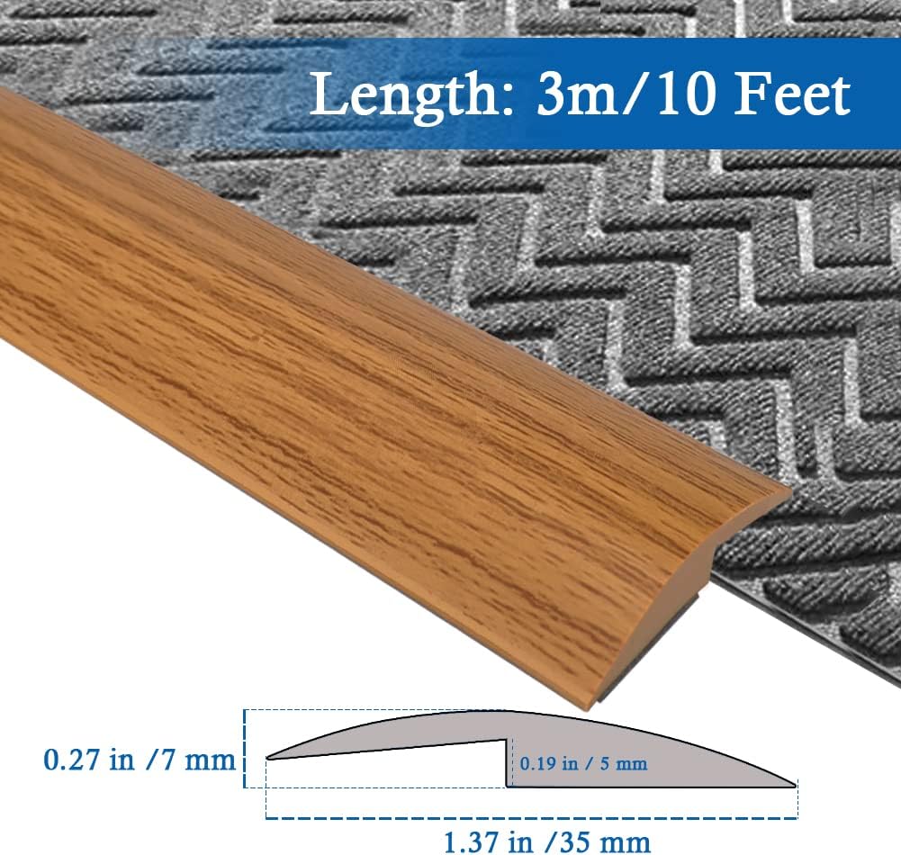 10Ft Self-Adhesive PVC Floor Transition Strip for Carpet & Flooring Edging Trim - Threshold Height < 5mm - Wood Grain Light Brown