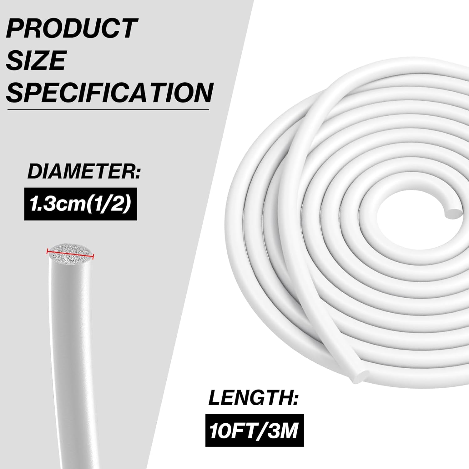 10FT White Rubber Caulk Concrete Expansion Joint Filler - 1/2 Inch Diameter Backer Rod for Weather Stripping and Concrete Filling