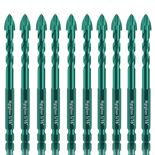 10pc 5/16” Ceramic Tile Drill Bit Set for Tile, Brick, Plastic, Wood - Tungsten Carbide Tip - Ideal for Wall Mirrors - Masonry and Concrete Drill Bits