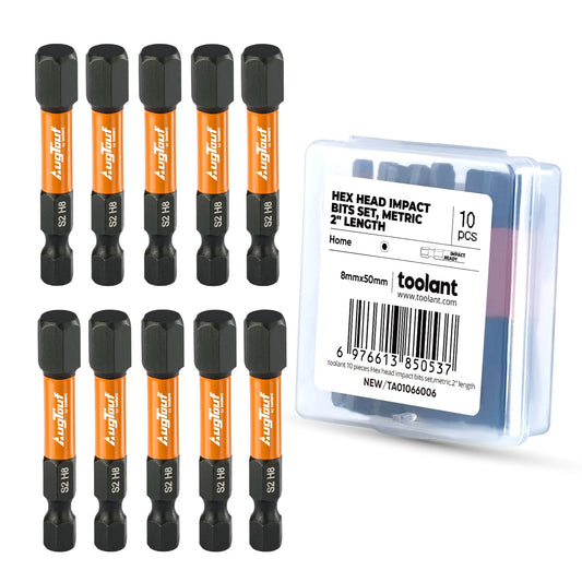 10pc 8mm Impact Hex Head Allen Wrench Drill Bit Set - S2 Steel Hex Bits, 1/4” Hex-Shank, CNC Machined Tips, 2” Long, Magnetic, Storage Box