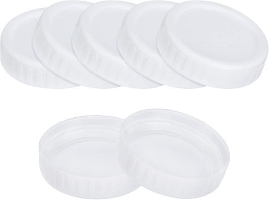 10pcs Regular Mouth Plastic Mason Jar Storage Lids with Silicone Rings - Leak Proof Canning Lids (White)