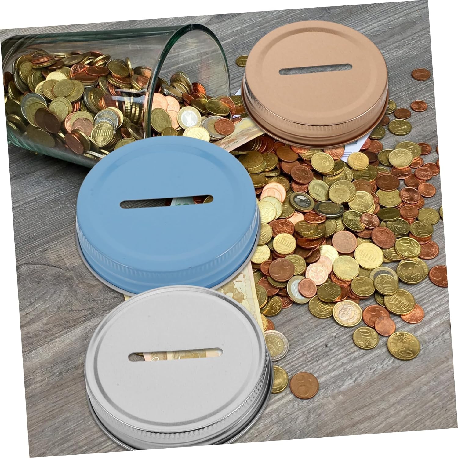 10pcs Wide Mouth Mason Jar Lids with Bank Slot - Reusable Canning Jar Lids for Regular Mouth Jars - Rose Color