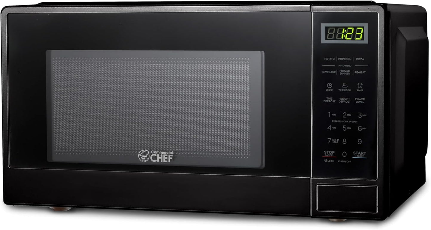 1.1 Cu Ft Commercial Chef Microwave - 10 Power Levels, 1000W, Digital Controls, & Door Lock - Black