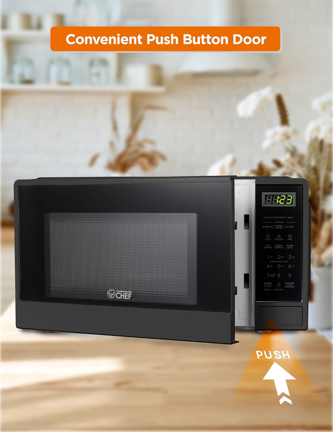 1.1 Cu Ft Commercial Chef Microwave - 10 Power Levels, 1000W, Digital Controls, & Door Lock - Black