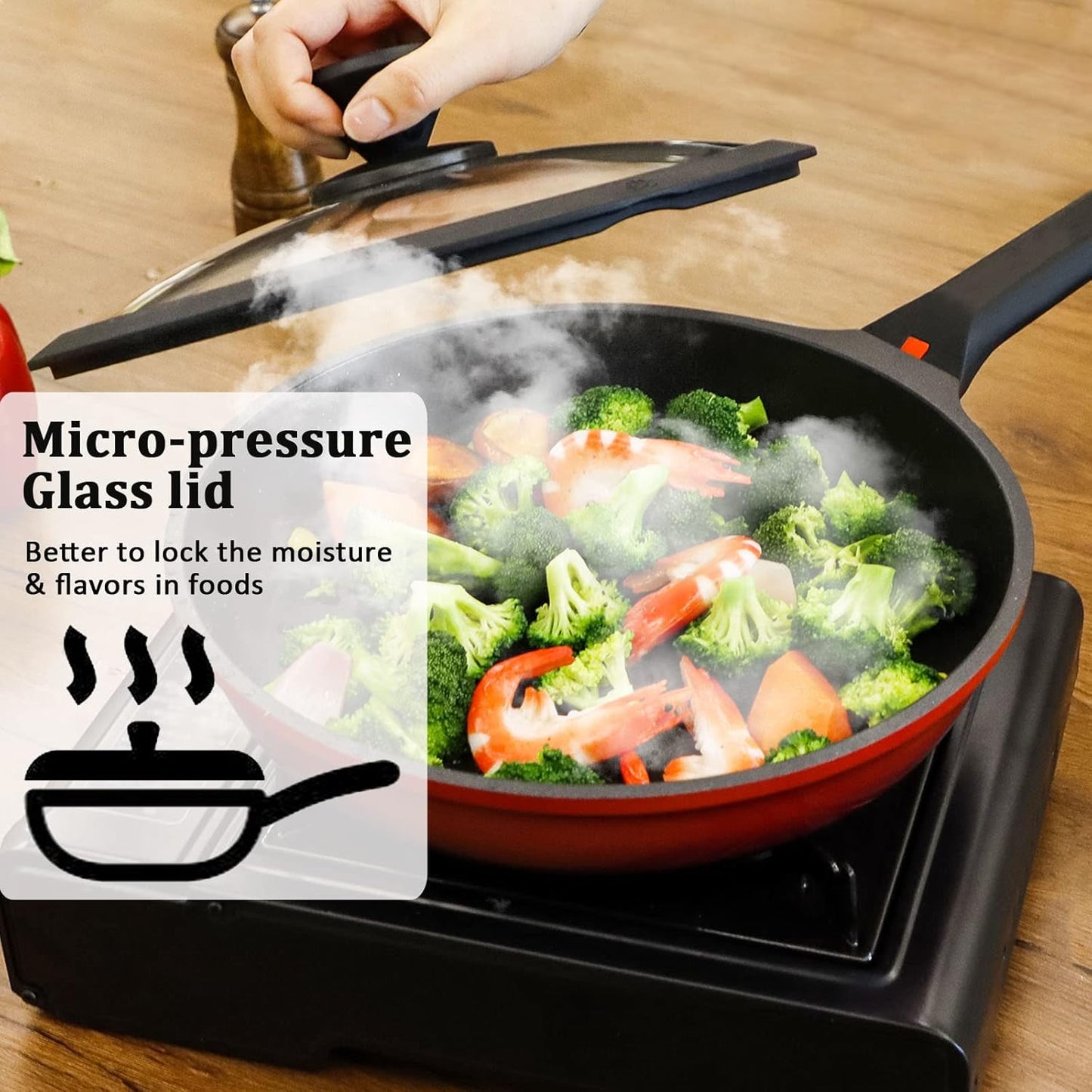 11" DIIG Non Stick Frying Pan with Lid - PFOA Free Aluminum Skillet for Gas, Electric, Induction Stoves