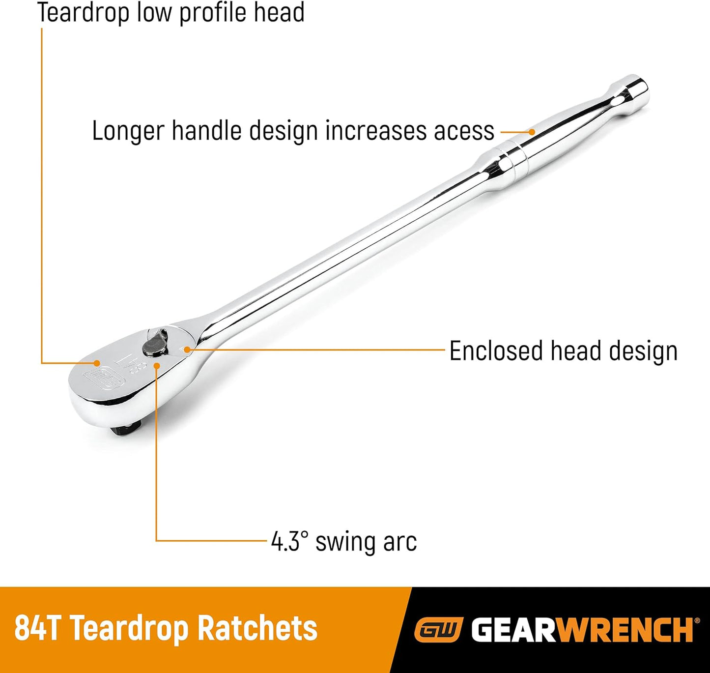11" GearWrench 3/8" Drive 84-Tooth Long Handle Teardrop Ratchet - Model 81264A-07