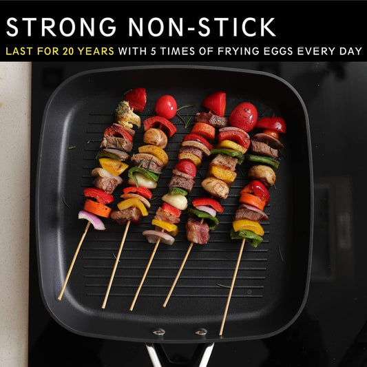 11 Inch Induction Grill Pan with Nonstick Coating, PFOA Free, Stay-Cool Handle - Scratch Resistant Griddle Pan for Stove Top