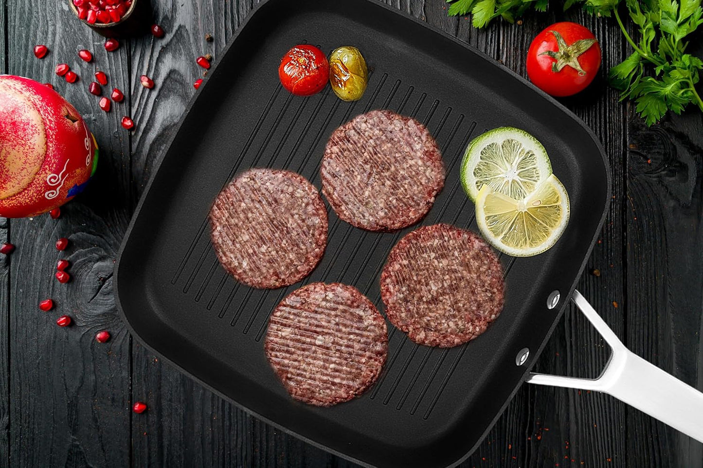11 Inch Induction Grill Pan with Nonstick Coating, PFOA Free, Stay-Cool Handle - Scratch Resistant Griddle Pan for Stove Top