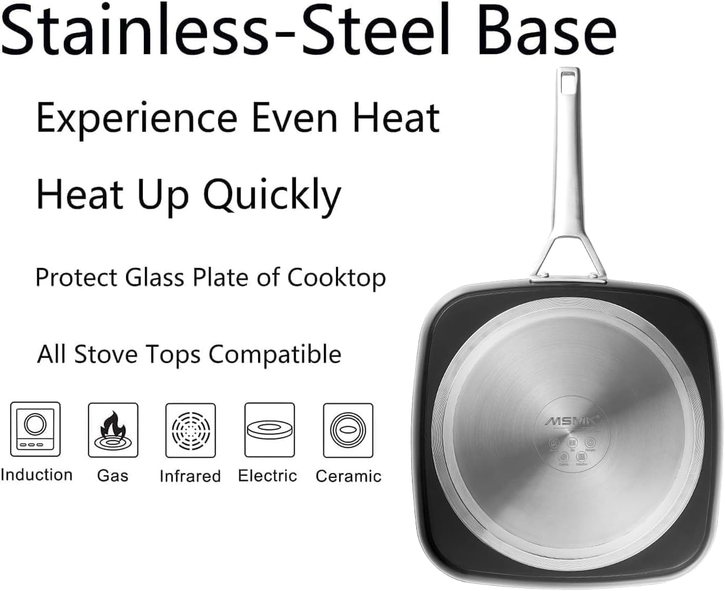 11 Inch Induction Grill Pan with Nonstick Coating, PFOA Free, Stay-Cool Handle - Scratch Resistant Griddle Pan for Stove Top