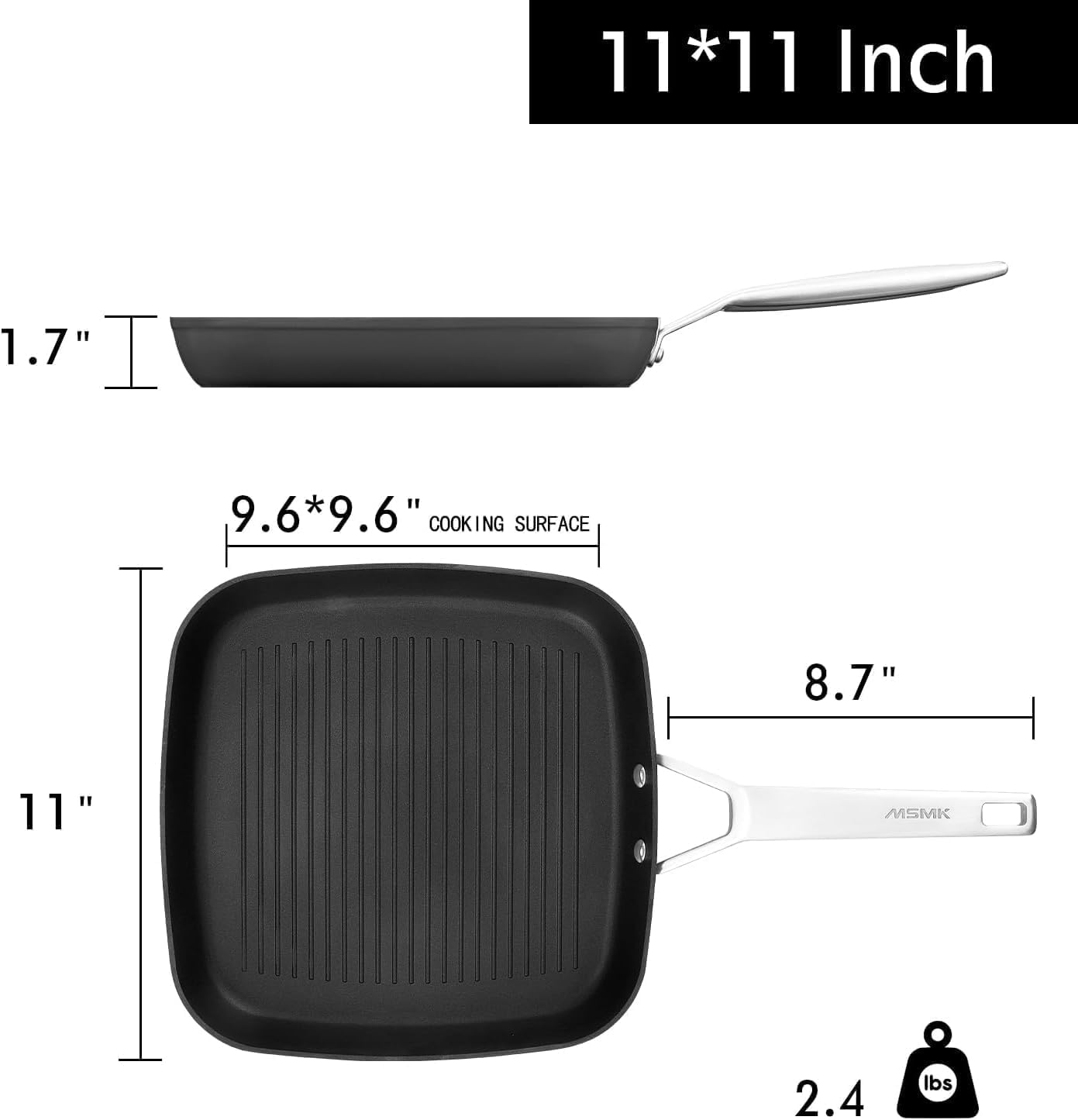 11 Inch Induction Grill Pan with Nonstick Coating, PFOA Free, Stay-Cool Handle - Scratch Resistant Griddle Pan for Stove Top