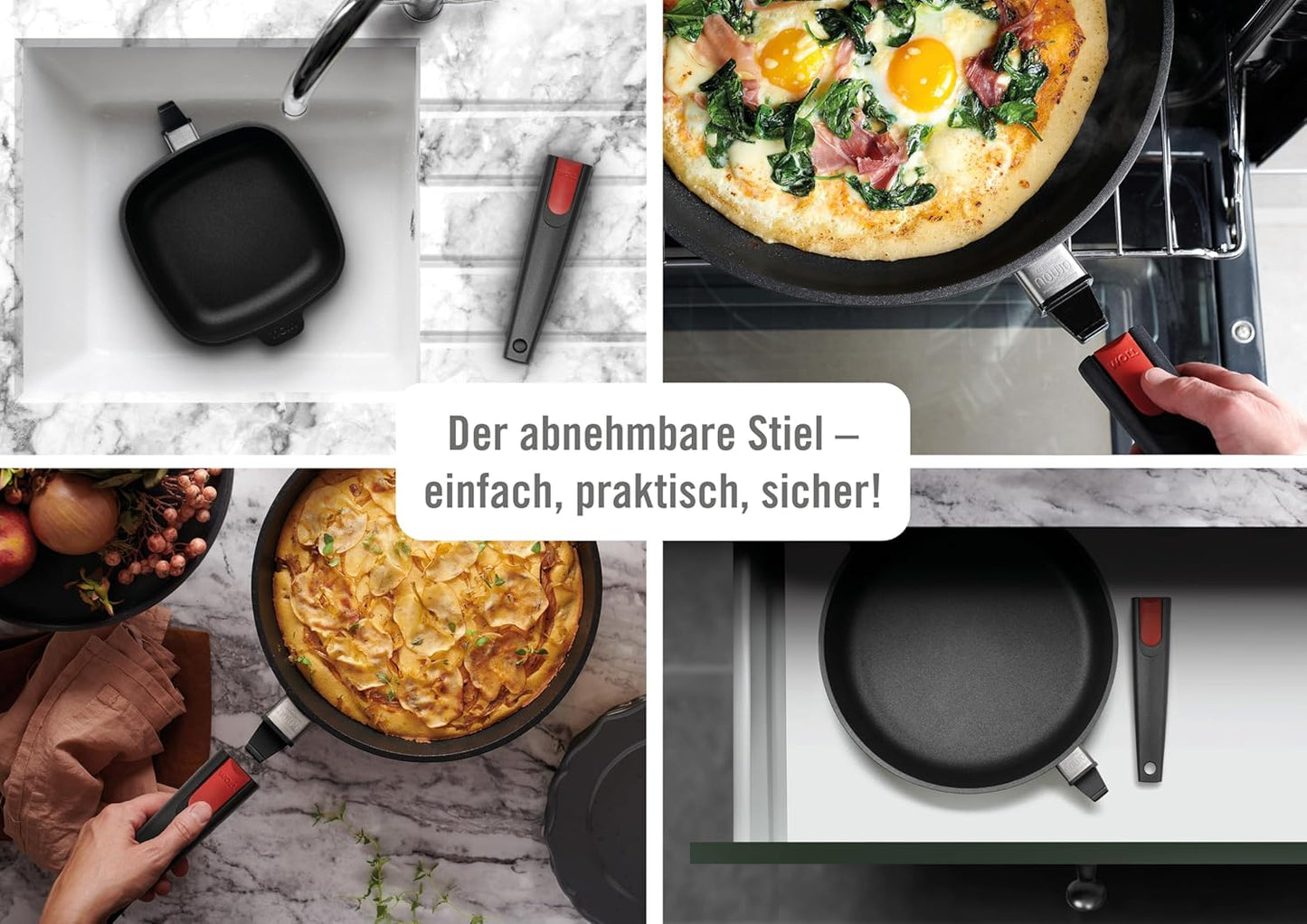 11 Inch Woll Induction Fry Pan with Removable Handle - Non-Stick Coating, Dishwasher Safe