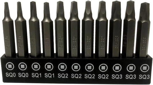 11-Pack Aiyun 2" Long Magnetic Square Drill Bit Set - S2 Steel Hex Shank Screwdriver Set Sizes #0, 1, 2, 3 - Square Drive Bits