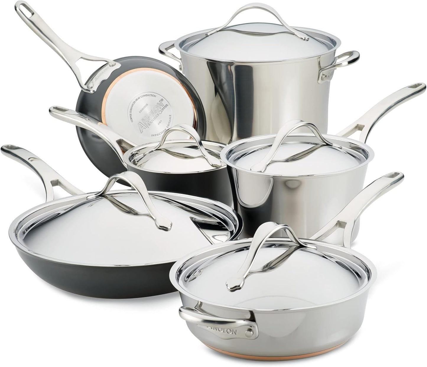 11-Piece Anolon Stainless Steel and Hard Anodized Aluminum Cookware Set for Versatile Cooking