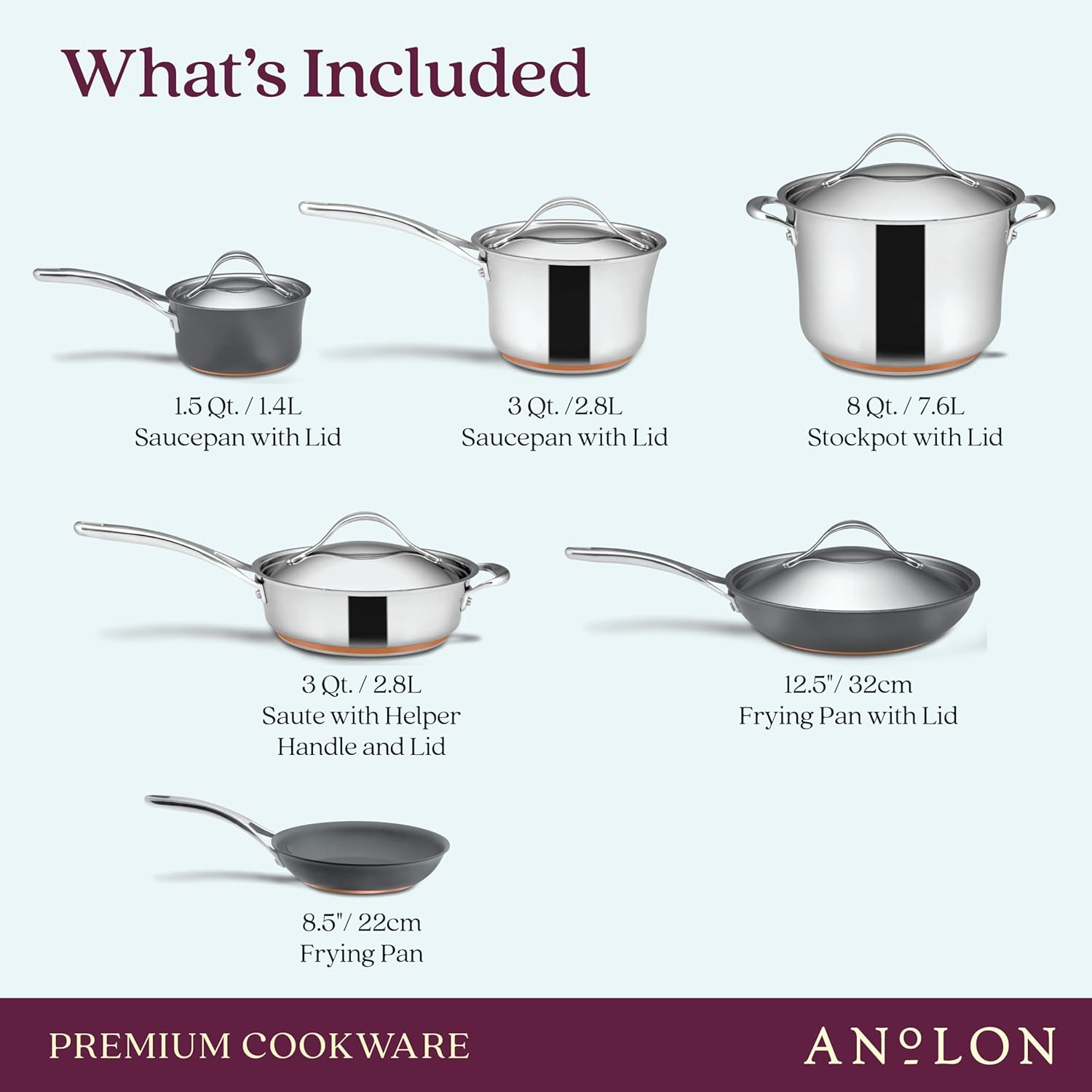 11-Piece Anolon Stainless Steel and Hard Anodized Aluminum Cookware Set for Versatile Cooking