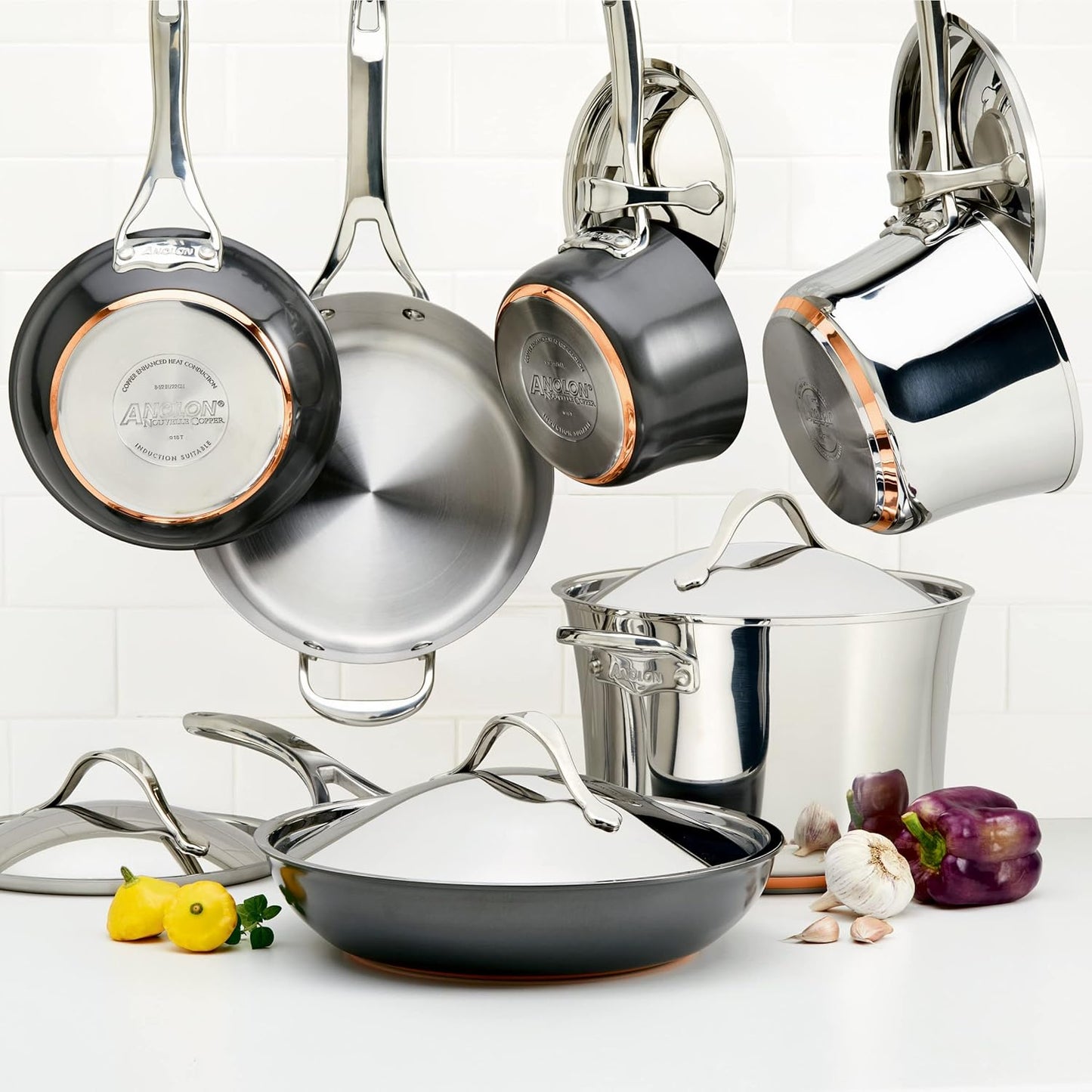 11-Piece Anolon Stainless Steel and Hard Anodized Aluminum Cookware Set for Versatile Cooking