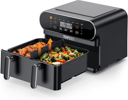 11-QT Large Air Fryer with Flex Basket and Divider - 8 in 1 XL Airfryer for Dual Cooking, Preheat, Roast, Broil, Bake, Reheat, Dehydrate - Dishwasher Safe - Black