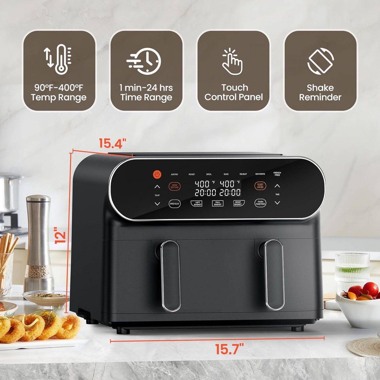 11-QT Large Air Fryer with Flex Basket and Divider - 8 in 1 XL Airfryer for Dual Cooking, Preheat, Roast, Broil, Bake, Reheat, Dehydrate - Dishwasher Safe - Black