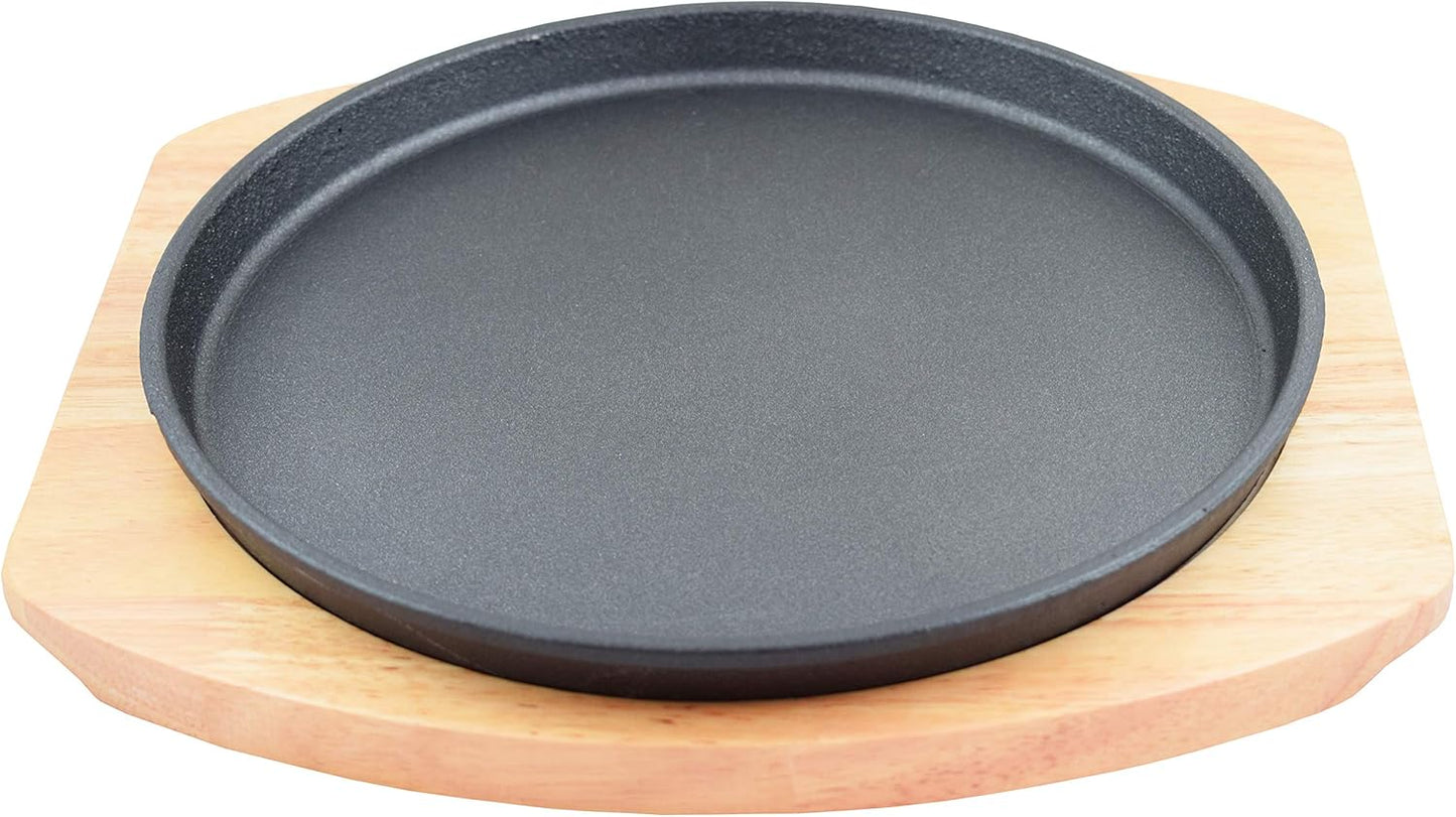 11" SUNRISE Round Cast Iron Set with Rubber Wood Underliner - Kitchen Supply