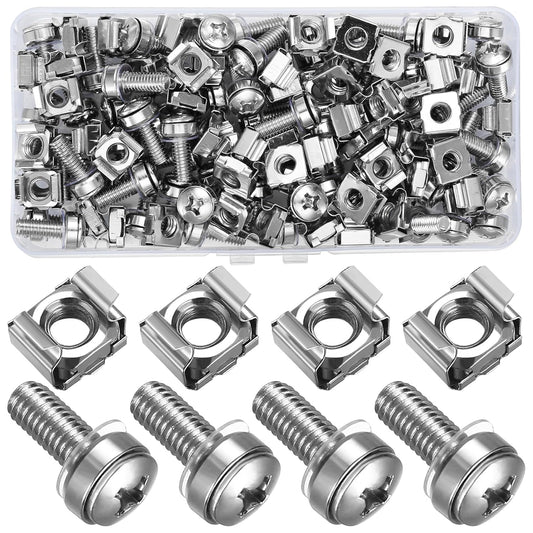 110 Pcs Rack Mount Screws & Cage Nuts Set for Server Cabinet Shelves - Carbon Steel Screws & Nuts Kit for Mounting Servers