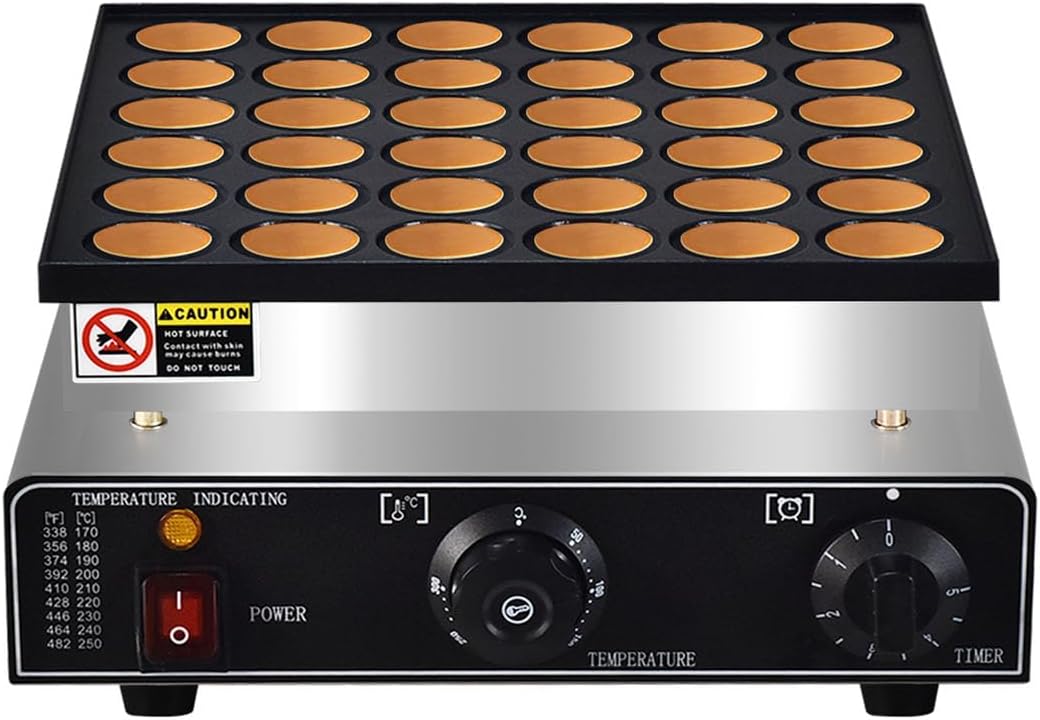 110V Commercial Mini Dutch Pancake Maker with 36-Piece Capacity - Nonstick Stainless Steel Dorayaki Maker for Breakfast, Snacks, and Desserts in Restaurants and Cafes