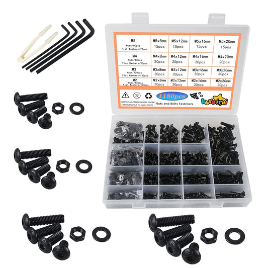 1180pcs Assorted Metric Nuts Bolts Washers Set M2-M5 Hex Socket Head Cap Screws Repair Fastener Assortment Kit