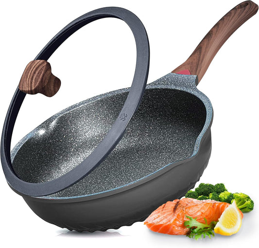 11in/5Qt Nonstick Deep Frying Pan Skillet with Lid, Vinchef Saute Pan, German 3C+ Ceramic Coating, Heat Indicator, Induction Compatible